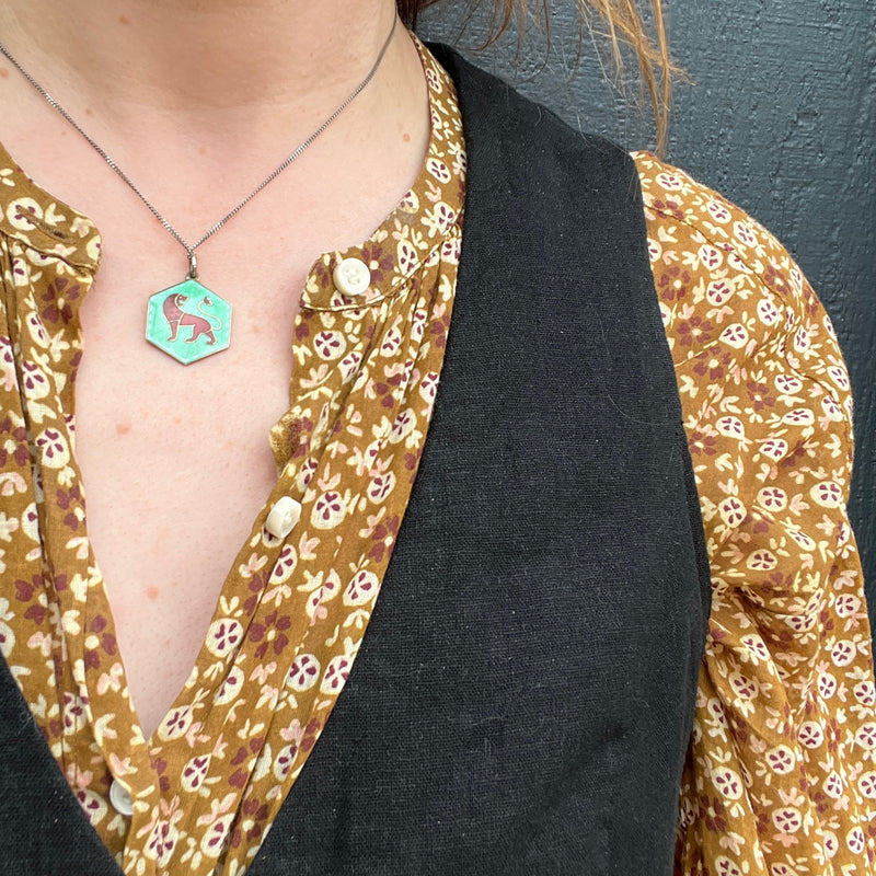 Leo the Lion Guilloché Enamel Pendant by David Andersen