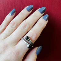 Black Onyx Orbs in Sterling Bypass Ring