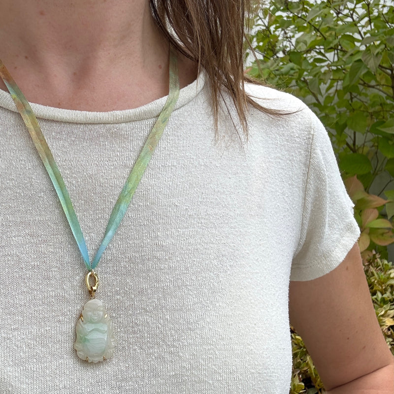 Jolly Jade Buddha in 14k Gold Pendant