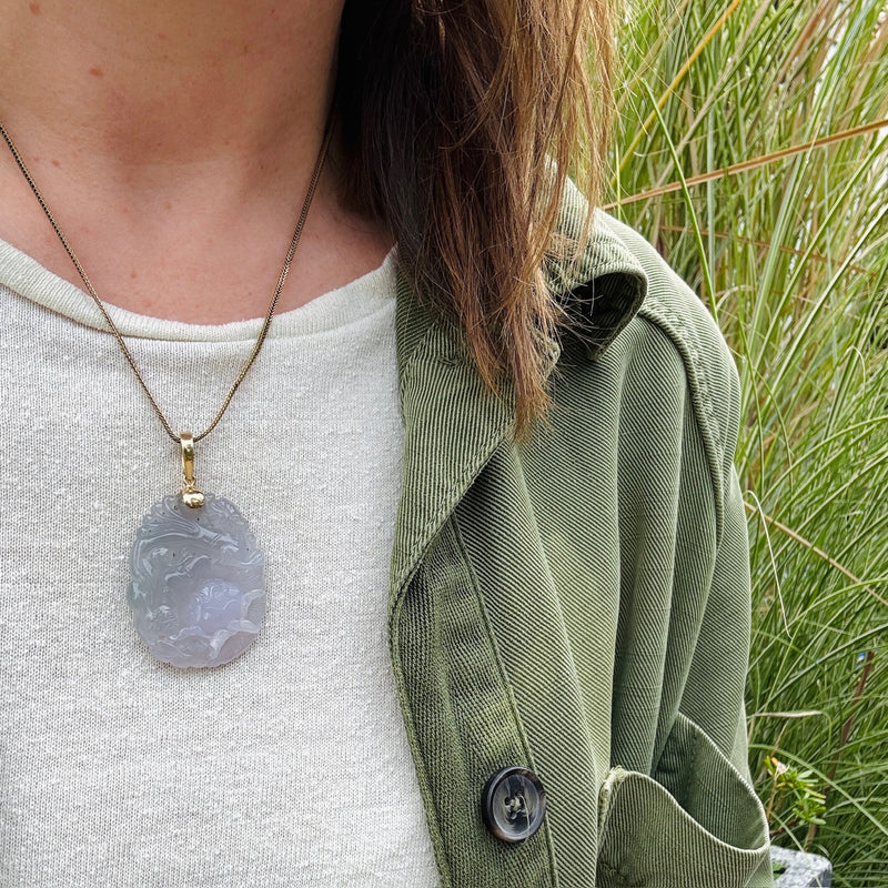 Peacock & Peony Lavender Jade with 14k Gold Fittings