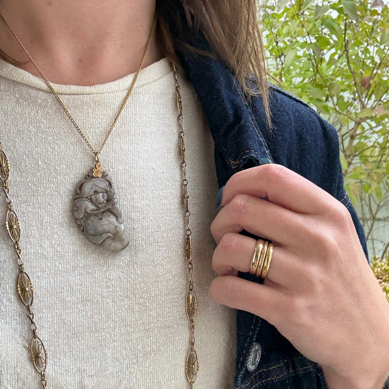Leafy Carved Brown Jade on Gold Filled Chain