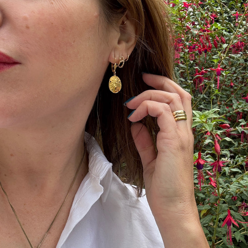 Adorable 14k Gold Sand Dollar Drop Earrings