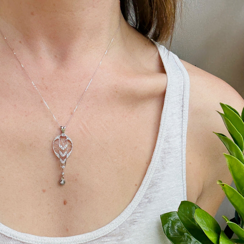 Exquisite Edwardian Platinum Filigree & Diamond Pendant