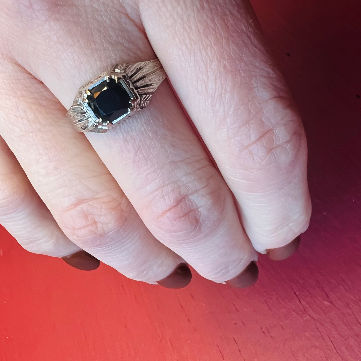 Handsome Onyx & White Gold Art Deco Ring