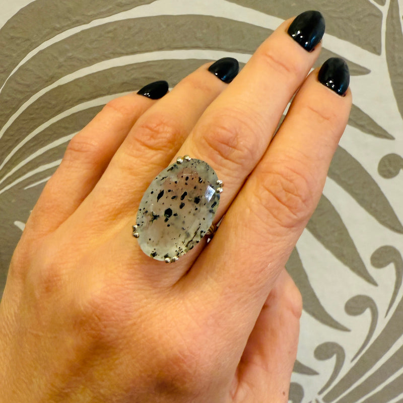 Tourmalined Quartz & Sterling Artisan Cocktail Ring