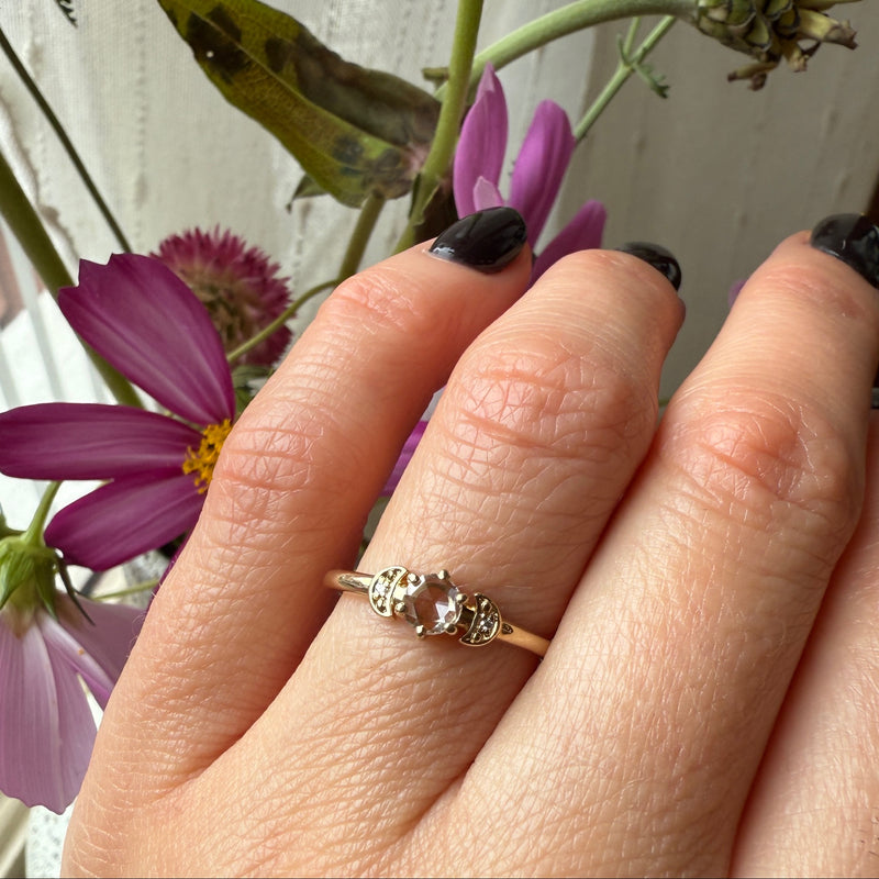Rose Cut Diamond Crescent Moon Ring