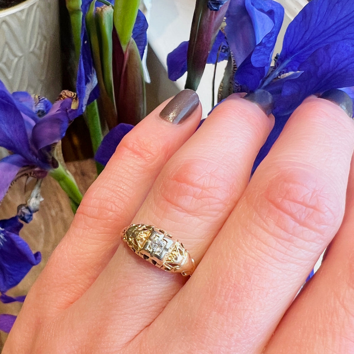 Fresh Floral Diamond & Two-Tone Gold 1930s Engagement Ring