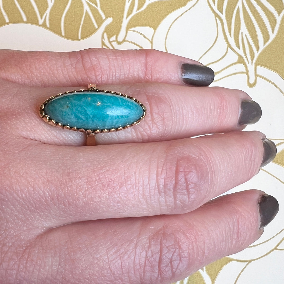Incredible Oval Amazonite in 18k Gold Ring