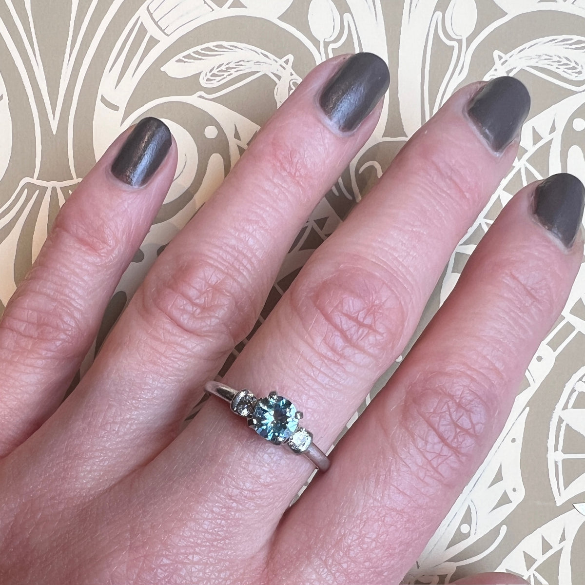 Mid Century Platinum Aquamarine & Diamond Engagement Ring