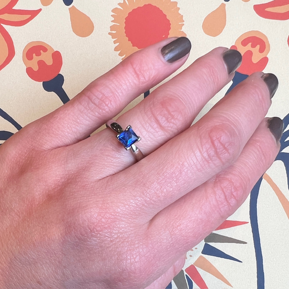 French Cut Sapphire in Recycled Platinum Solitaire