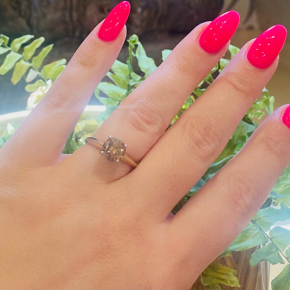 Lovely Natural Autumn-Colored Diamond Solitaire