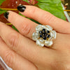 Mid Century Pearl & Sapphire Flower Ring