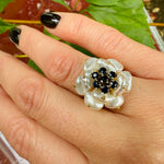 Mid Century Pearl & Sapphire Flower Ring