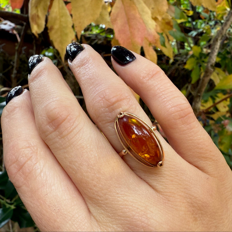 Graceful Russian Amber Mid Century Ring