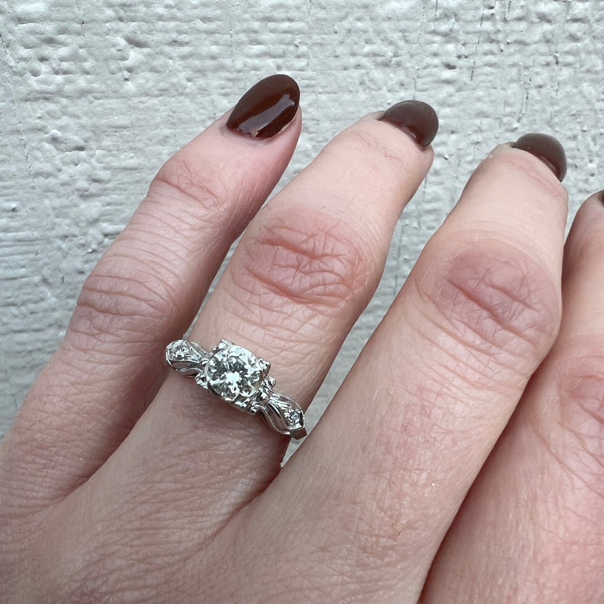 Crisp Sculpted White Gold & Diamond Engagement Ring