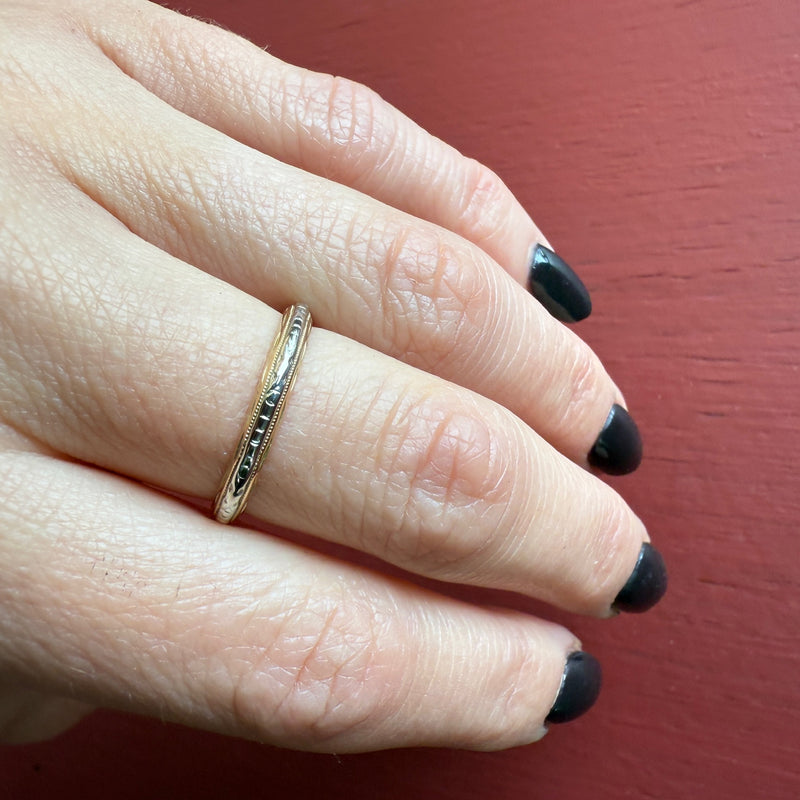 Engraved Two-Tone Gold Art Deco Band