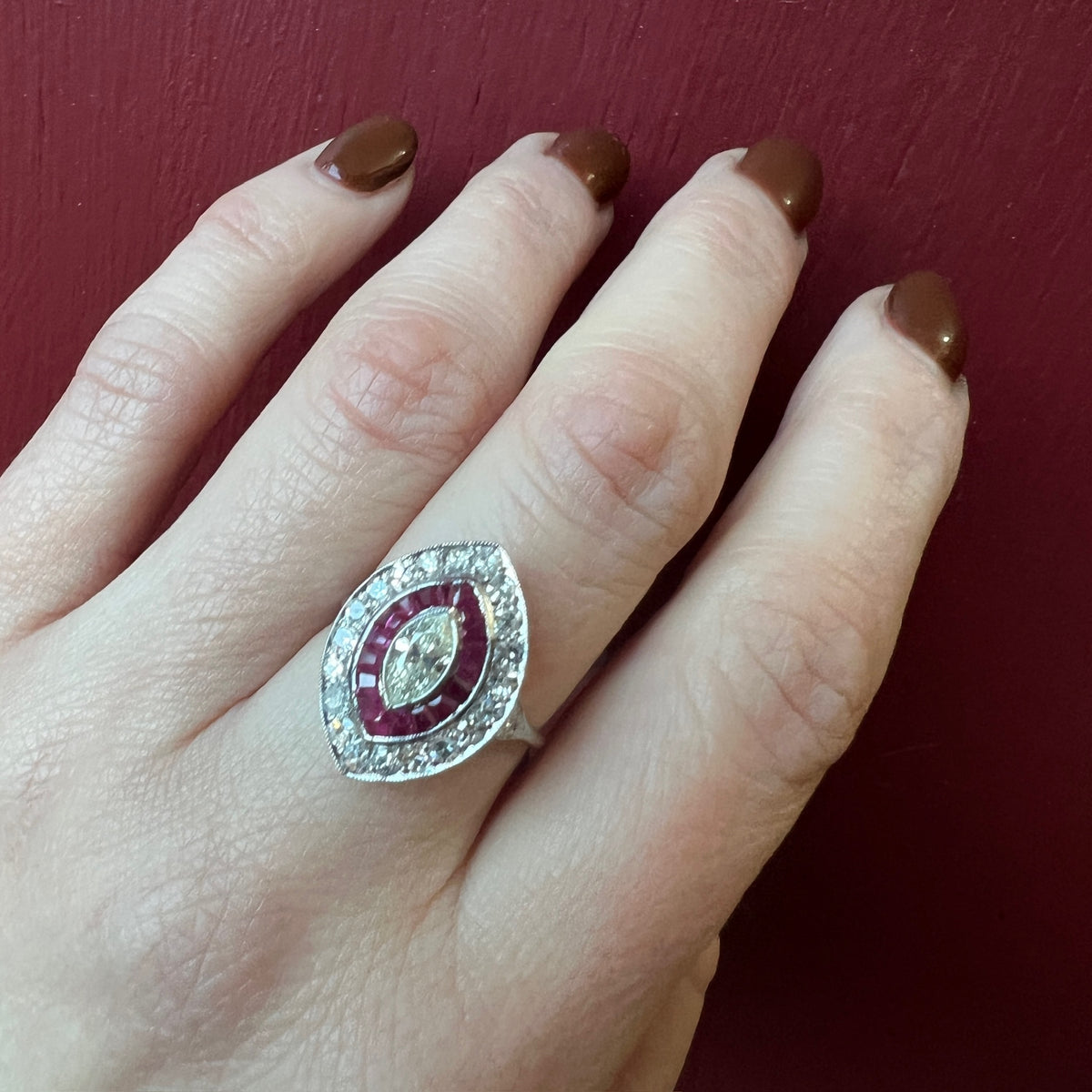 Marquise Diamond & Rubies Navette Target Ring