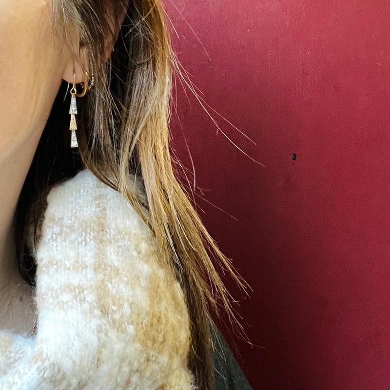 Two-Tone Gold & Diamond Slinky Retro Earrings