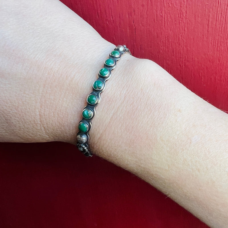 Slender Coin Silver Cuff with Lush Green Turquoise