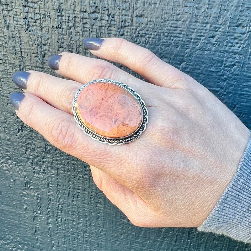Petrified Coral in Glorious Sterling Silver Statement Ring