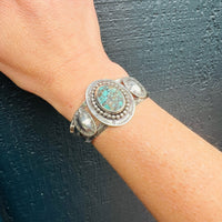 Dramatic 1950s Sterling & Turquoise Cuff Bracelet