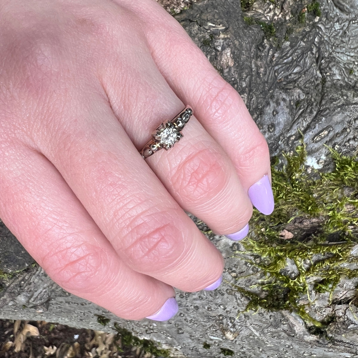 Unusual Retro Solitaire with Old Mine Cut Diamond
