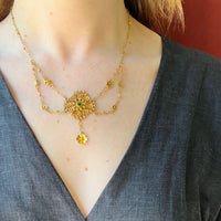 Green Garnet & 22k Gold Faerie Festoon Necklace