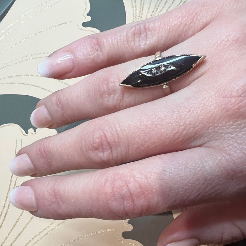 Stunning Black Onyx Art Deco Navette Statement Ring