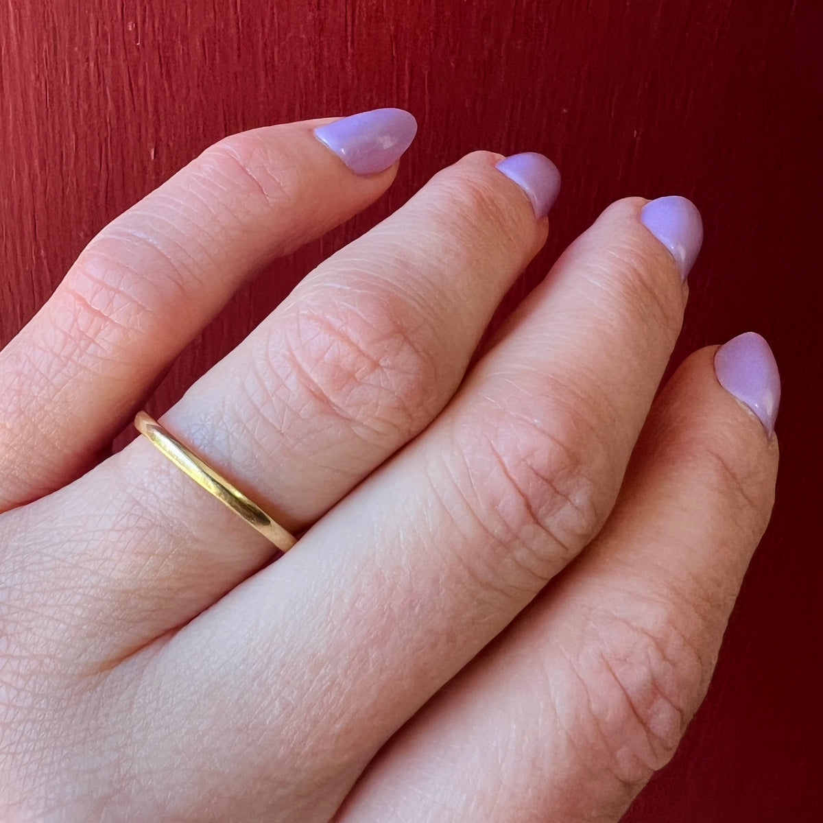 Slim 18k Gold Band with Deep Half Round Exterior