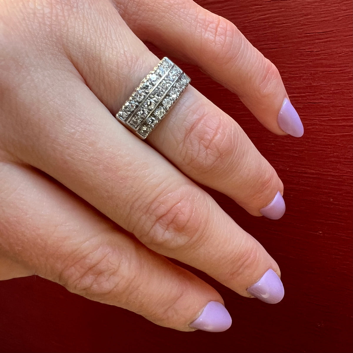 Impressive Three Row Diamond & Platinum Retro Band