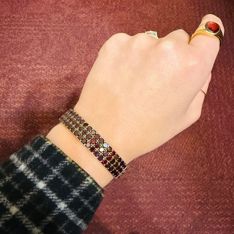 Three Row Garnet & Silver Gilt Bangle Bracelet