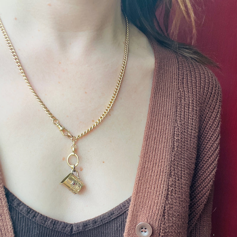 Wee Engraved Gold & Garnet Pitcher Charm