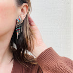 Wild Inlaid Silver Earrings with Fringe Signed Q.T.