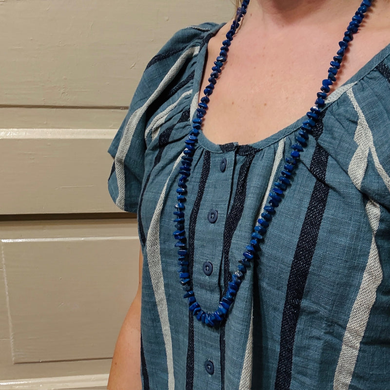 Lapis Lazuli Nugget Beads on Blue Silk