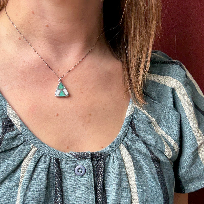 Triangles Turquoise & Mother of Pearl Inlay Pendant