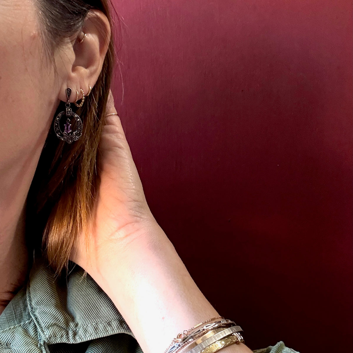 Deco Style Sterling Earrings with Amethyst & Marcasite