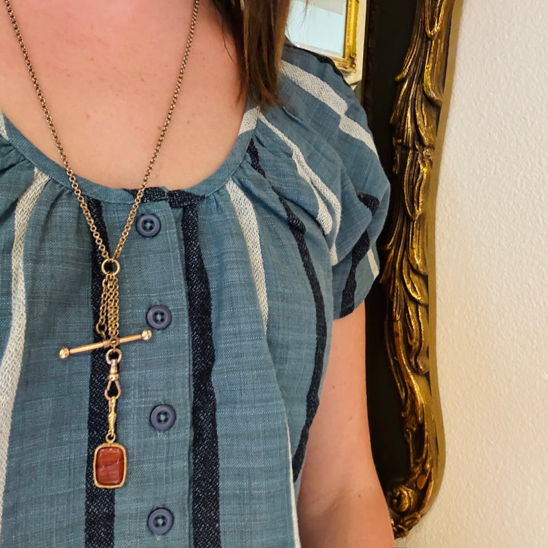 Fiery Carnelian Fob with Gold Filled Watch Hook