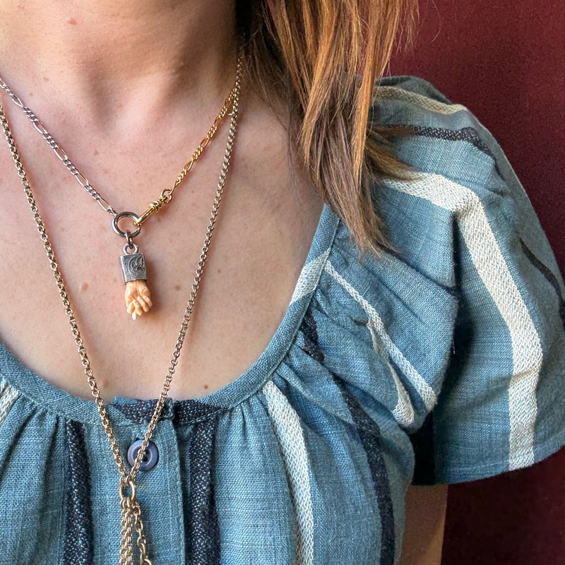 Carved Alabaster Figa with Engraved Silver Cuff