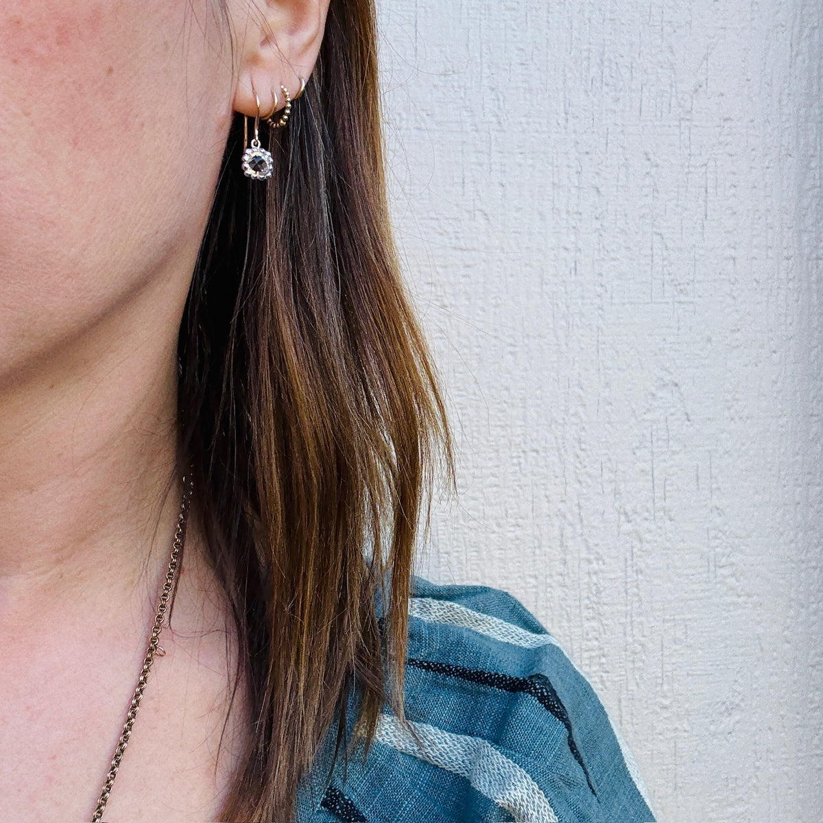 19th Century Old Mine Cut Crystals in Silver & Gold Earrings