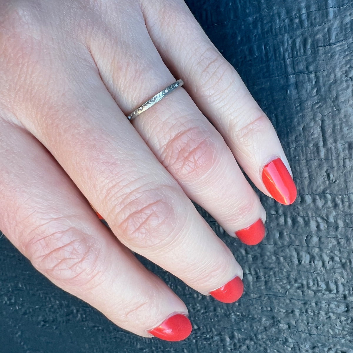 White Gold Wedding Band with Classic Deco Chevron Pattern