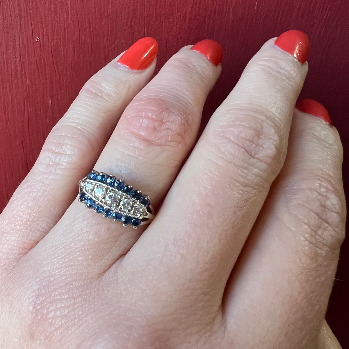 Sapphire & Diamond Band in White Gold