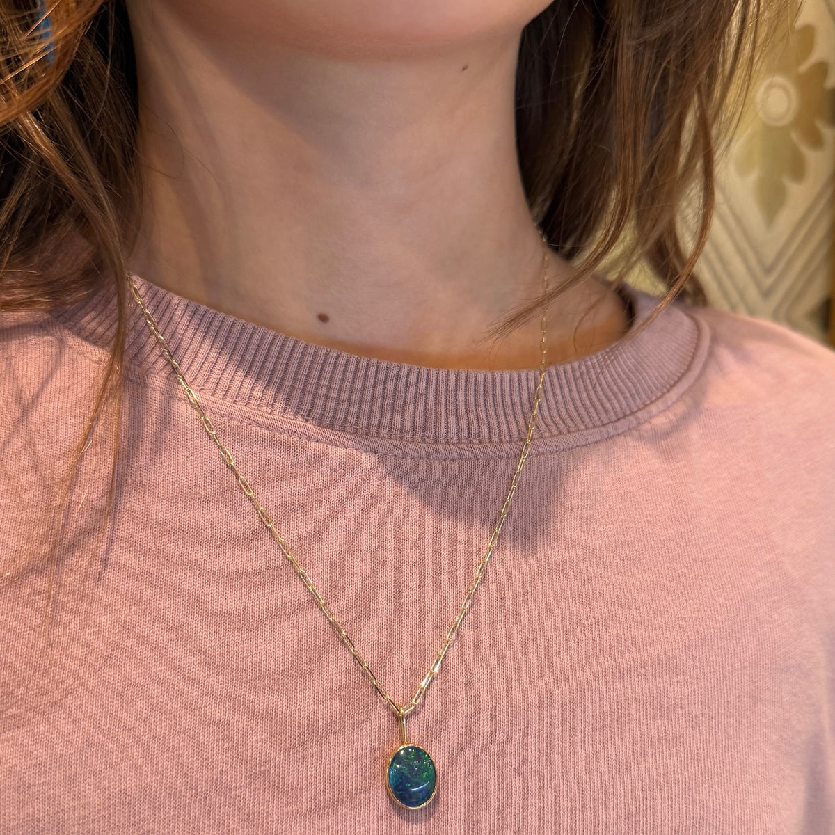 Otherworldly Black Opal & 14k Gold Pendant