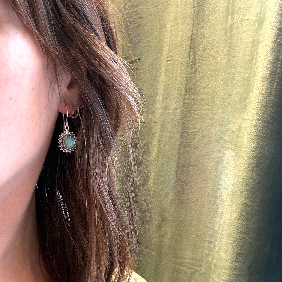 Iridescent Opal Sterling Silver Drop Artisan Earrings