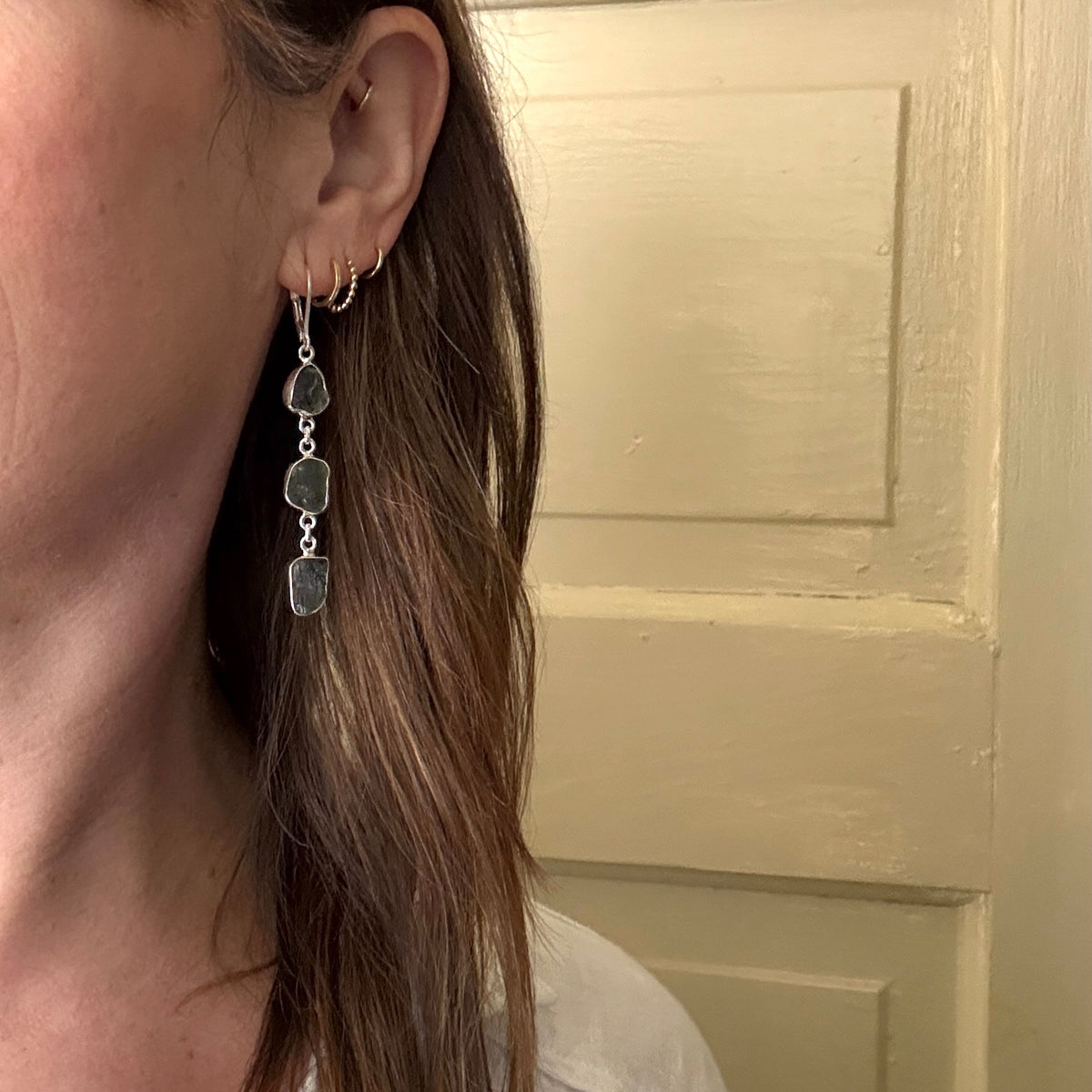 Dramatic Green Tourmaline & Sterling Dangle Artisan Earrings