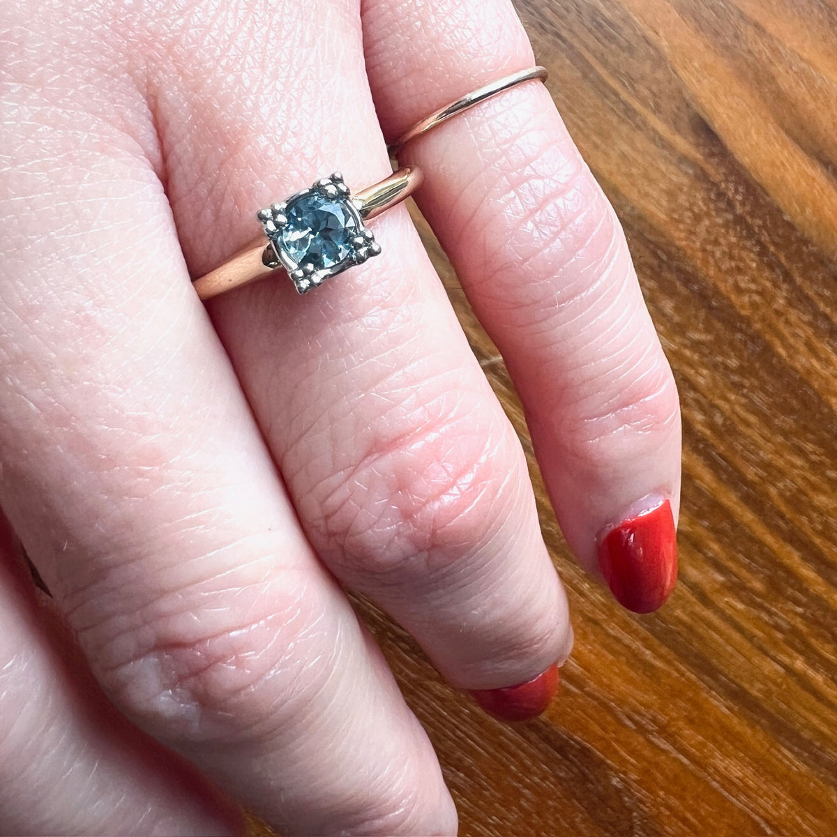 Shimmering Aquamarine in Palladium & Gold Solitaire