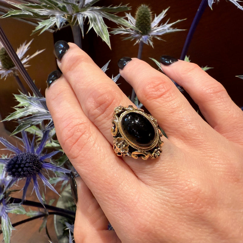Dramatic 1960s Gothic Revival Onyx Ring