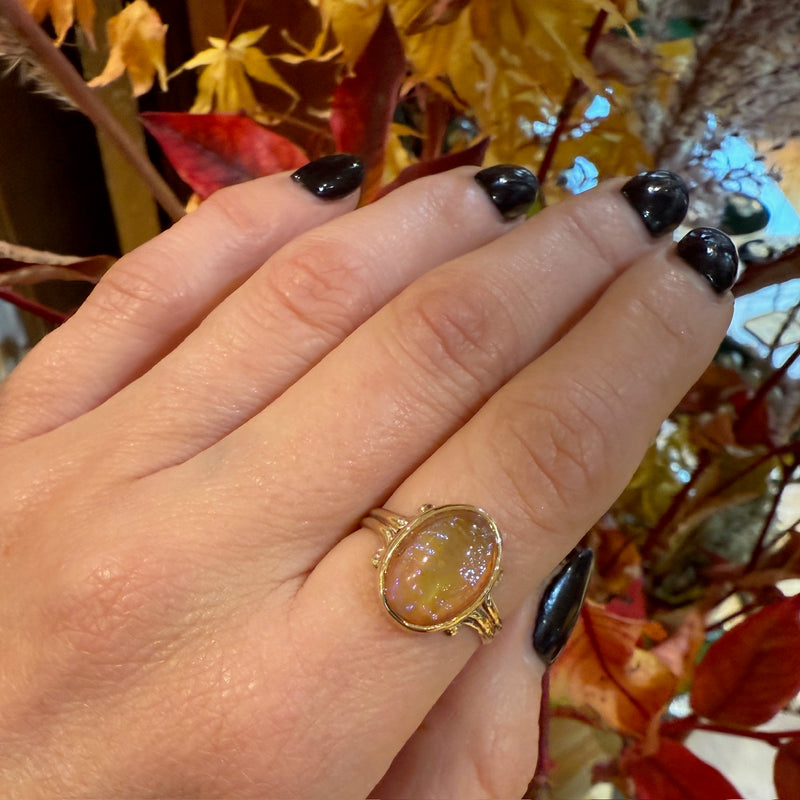 Mystical Dragon's Breath Glass in 12k Gold Ring