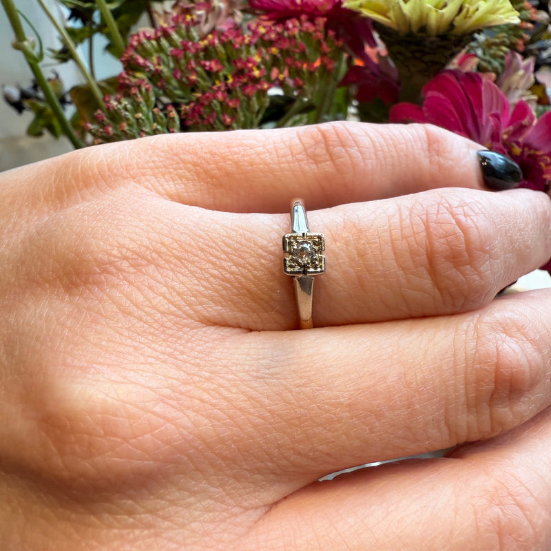 Flirty Old Mine Cut Diamond in 9ct Gold & Platinum Solitaire