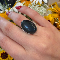 Shimmering Black Stone & Sterling Silver Artisan Ring