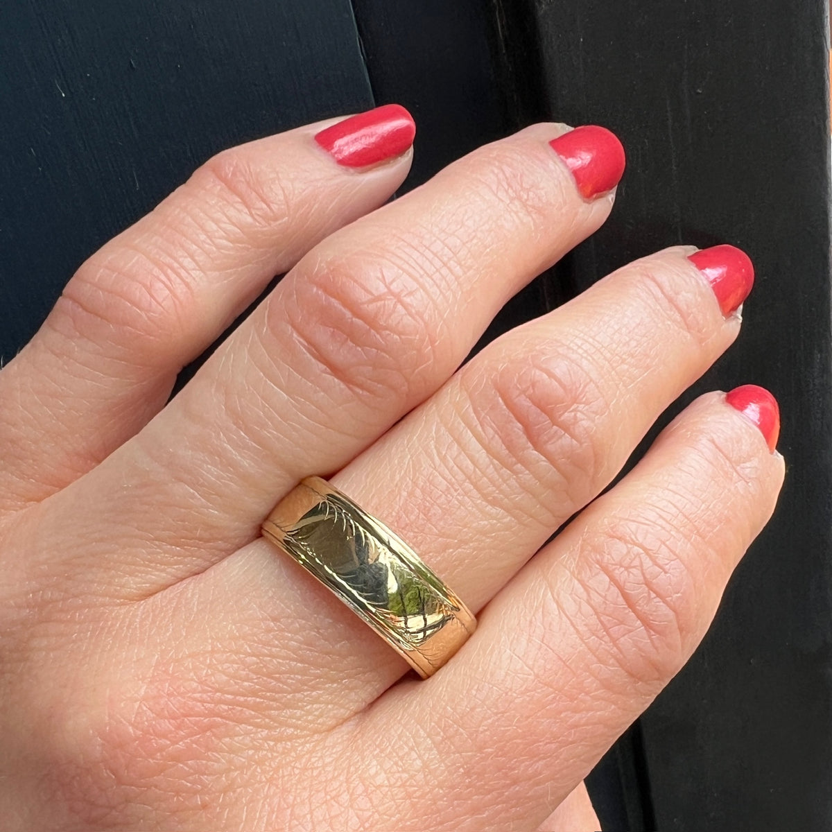 Wide Engraved Gold Wed-Lock Band Size 10.25